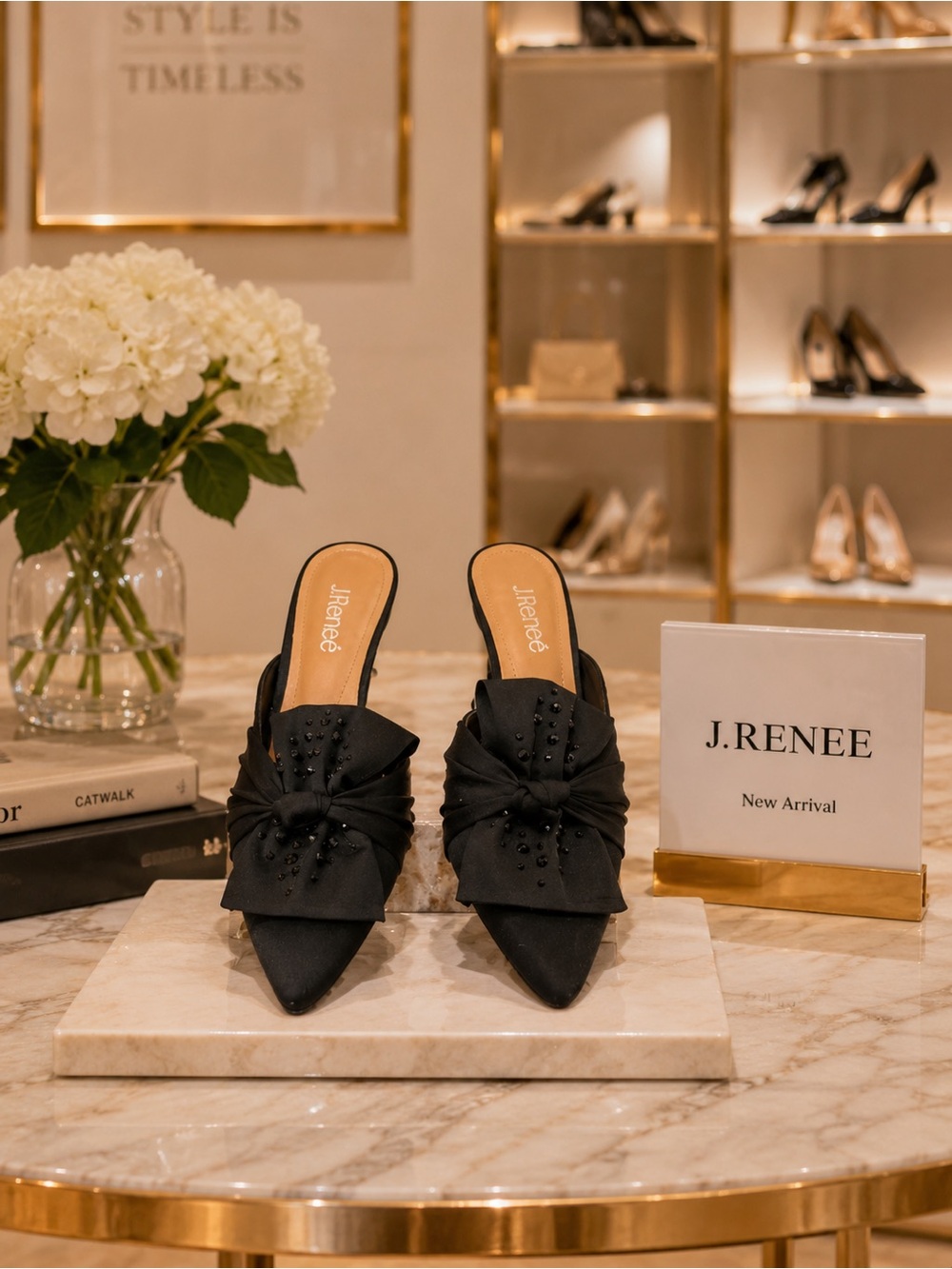 J.Reneé Black Knot-Embellished Pointed Toe Mules